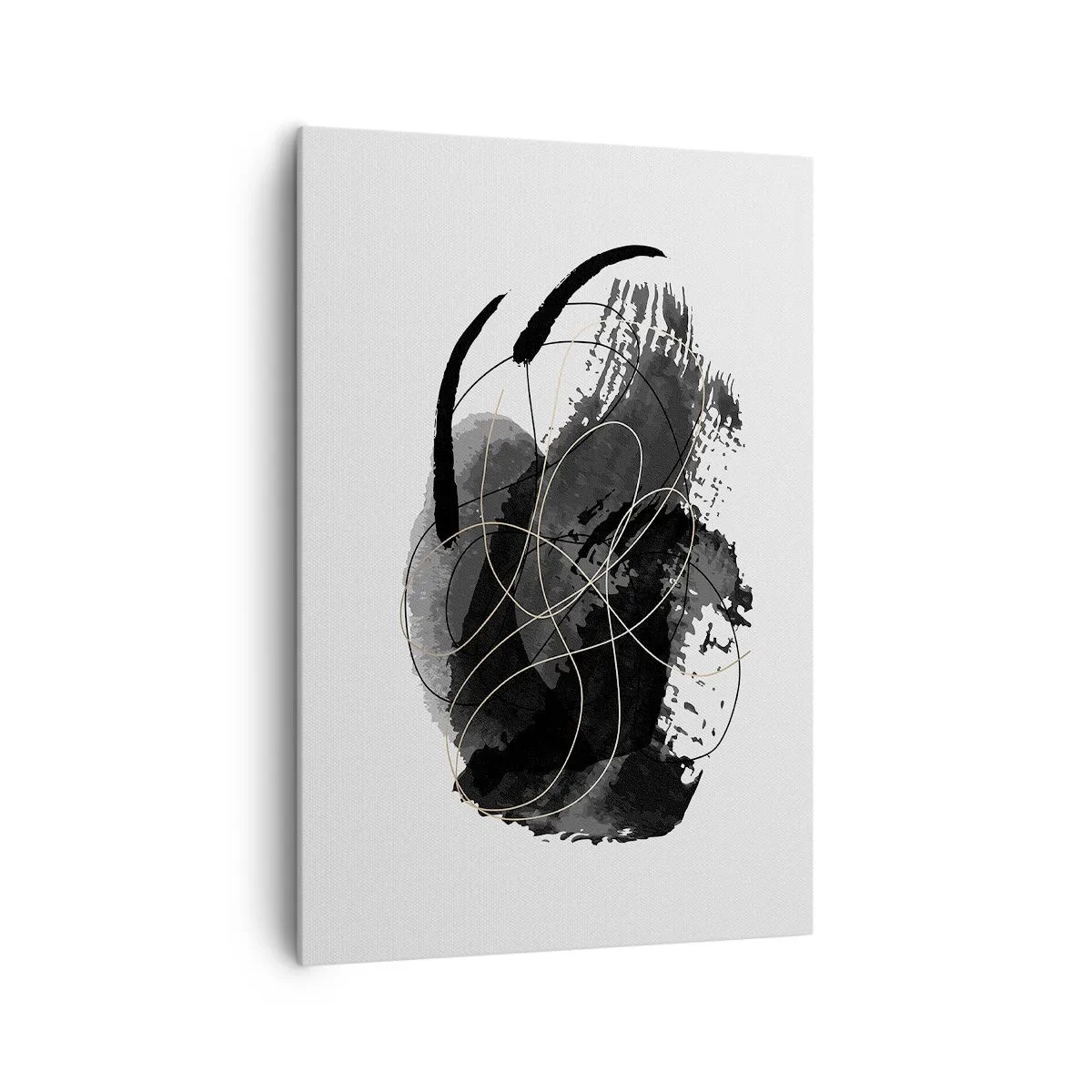 Bild auf Leinwand - Leinwandbild - Abstraktion in Schwarz und Gold auf weißem Hintergrund - 70x100cm - Aus Schwarz entstanden - Moderne Wanddekoration für Wohnzimmer und Schlafzimmer ARTTOR