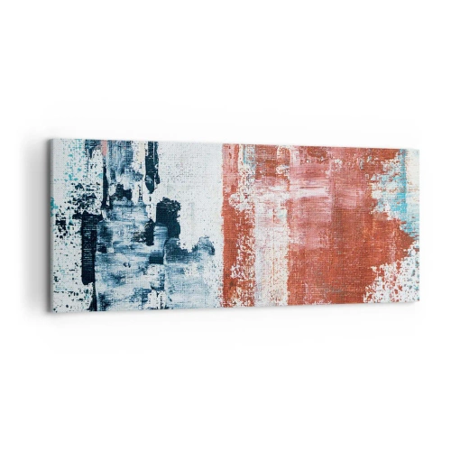 Bild auf Leinwand - Leinwandbild - Abstraktion in Weiß-, Blau- und Ziegelfarben - 120x50cm - Fünfzig-Fünfzig abstrakt - Moderne Wanddekoration für Wohnzimmer und Schlafzimmer ARTTOR