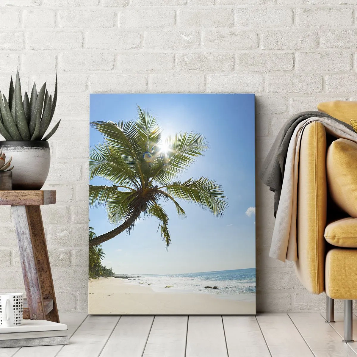Bild auf Leinwand - Leinwandbild - Ein Strand mit Palmen in einer tropischen Landschaft - 70x100cm - Niemandem zeigen - Moderne Wanddekoration für Wohnzimmer und Schlafzimmer ARTTOR