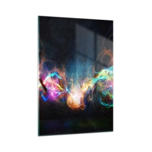 Glasbild - Bild auf glas - Abstrakte Lichter und farbenfrohe Energie im futuristischen Stil - 50x70cm - Freudig gegen die Dunkelheit - Moderne Wanddekoration für Wohnzimmer und Schlafzimmer ARTTOR