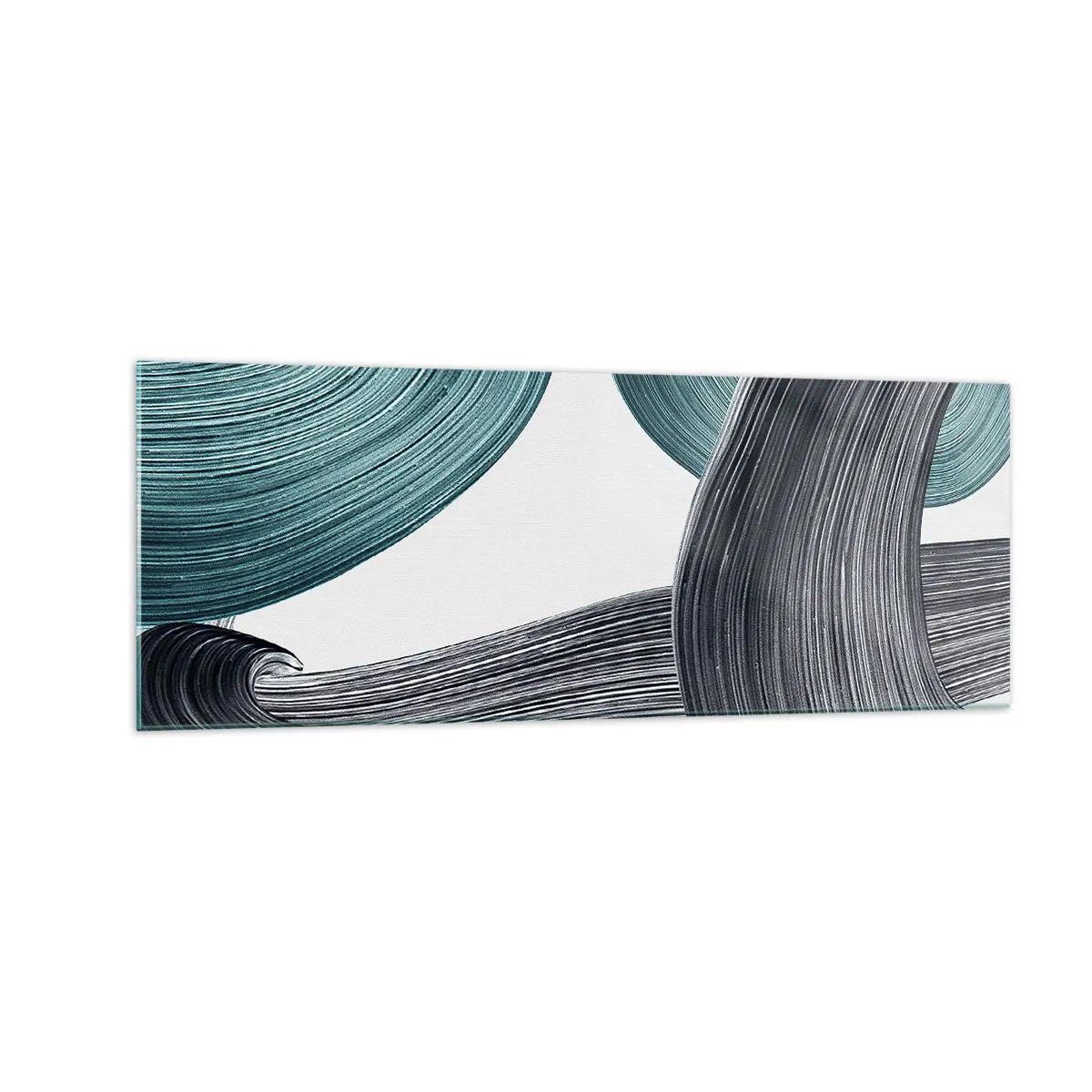 Glasbild - Bild auf glas - Fließende abstrakte Linien in Grün- und Grautönen - 140x50cm - Smaragdgrüne und schwarze Pfade - Moderne Wanddekoration für Wohnzimmer und Schlafzimmer ARTTOR