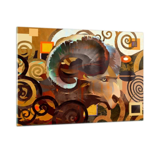 Glasbild - Bild auf glas - Ein künstlerisches Bild eines Widders in einer geometrischen und spiralförmigen Komposition. - 120x80cm - Magie - Religionen - Rituale - Moderne Wanddekoration für Wohnzimmer und Schlafzimmer ARTTOR
