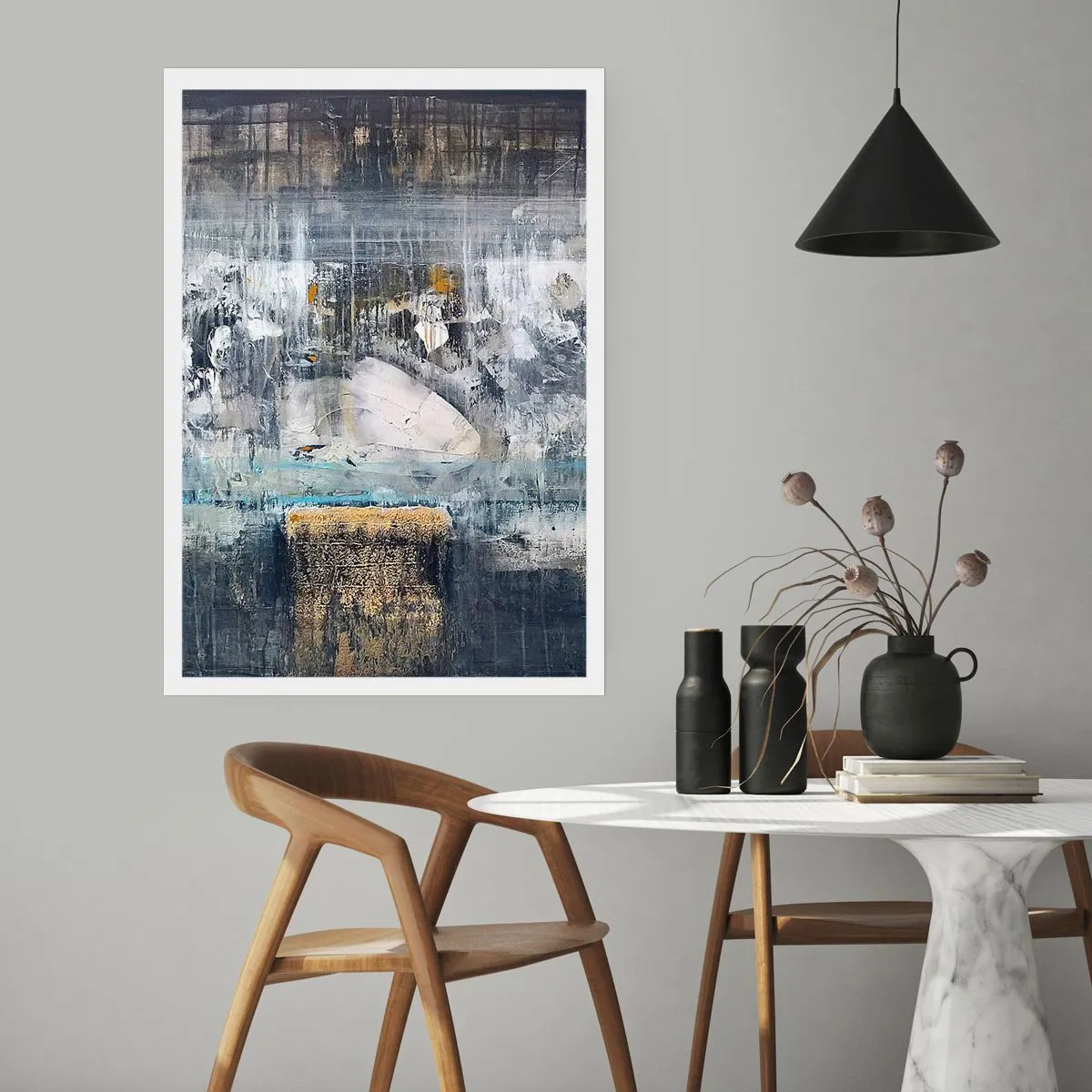 Poster - Eine abstrakte Komposition in Grau- und Goldtönen. - 50x70cm - Wie auf Eis, wie nach Dezember - Moderne Wanddekoration für Wohnzimmer und Schlafzimmer ARTTOR