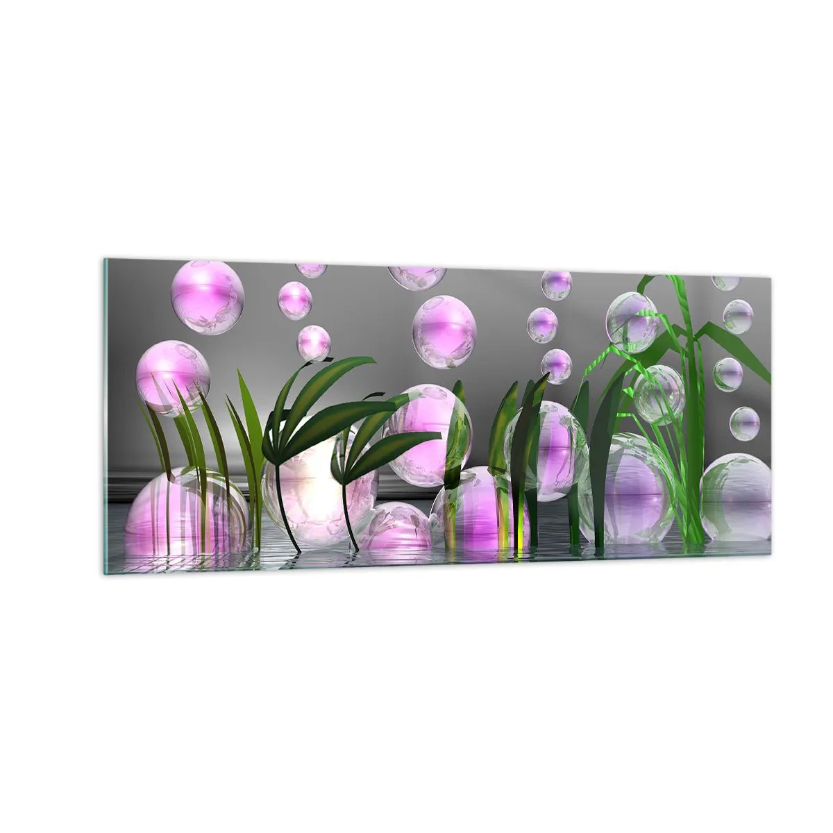 Glasbild - Bild auf glas - Eine reflektierende Komposition aus Leichtigkeit und Leben - 100x40 cm