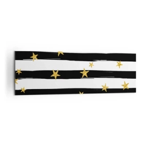 Bild auf Leinwand - Leinwandbild - Schwarz-weiße Streifen mit goldenen Sternen - 160x50cm - Wir wurden alle unter einem glücklichen Stern geboren - Moderne Wanddekoration für Wohnzimmer und Schlafzimmer ARTTOR