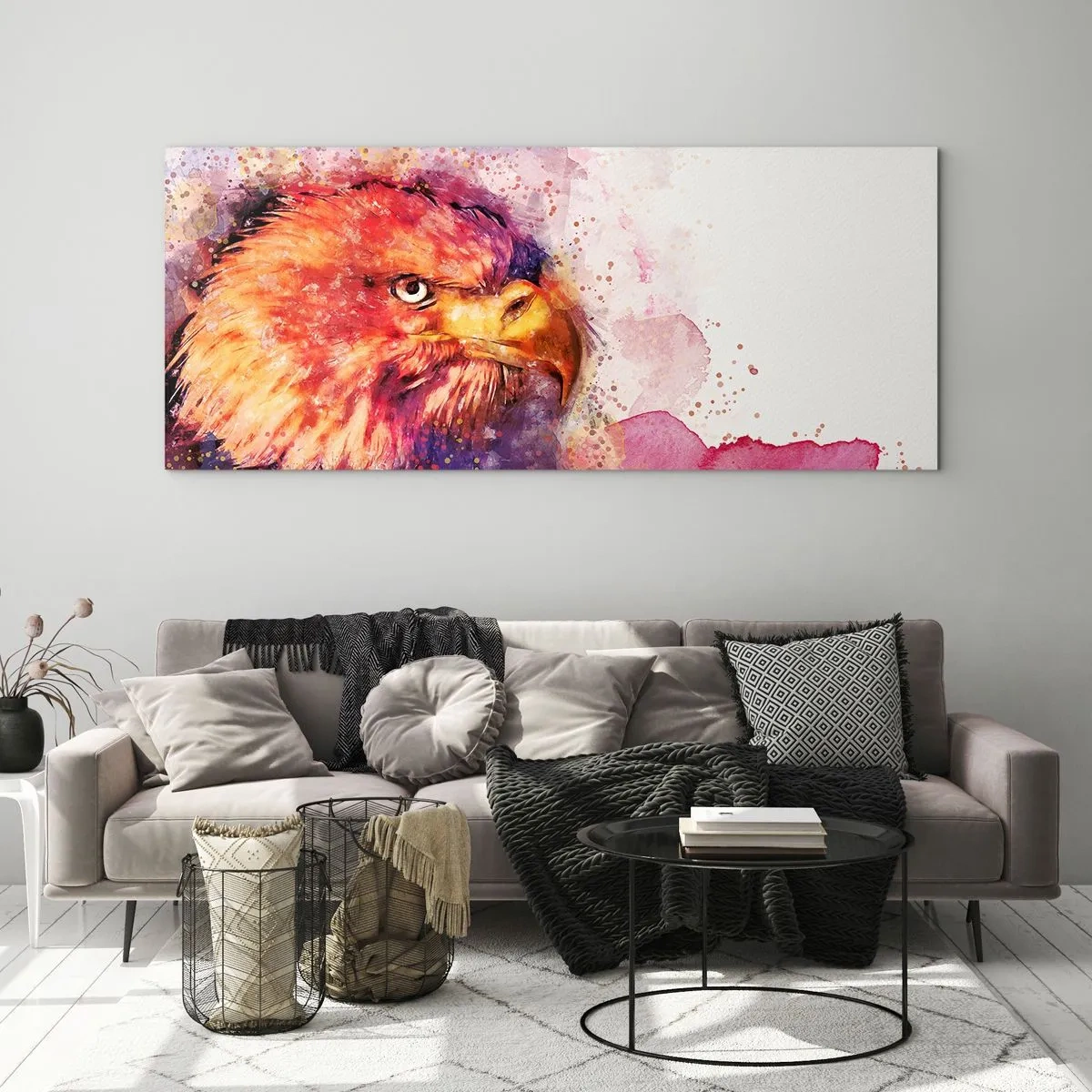 Glasbild - Bild auf glas - Porträt eines Adlers in künstlerischen Aquarellfarben - 120x50cm - Du willst nicht wissen, woran ich denke - Moderne Wanddekoration für Wohnzimmer und Schlafzimmer ARTTOR