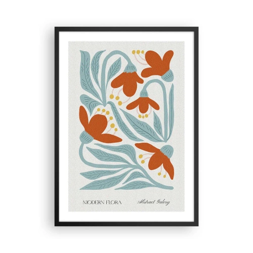 Poster in einem schwarzem Rahmen - Dekorative Blumen in Orange- und Blautönen - 50x70cm - Zur Erde, zur Sonne - Moderne Wanddekoration für Wohnzimmer und Schlafzimmer ARTTOR