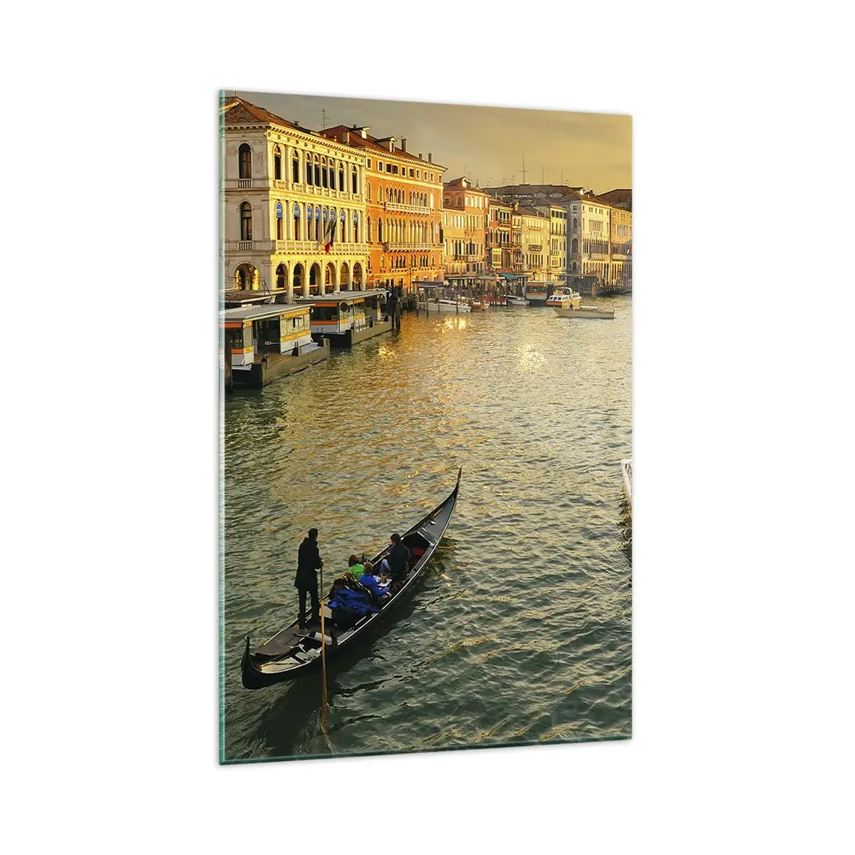Glasbild - Bild auf glas - Gondel auf einem Kanal in Venedig bei Sonnenuntergang - 80x120cm - Auf der Sonnenseite der Straße - Moderne Wanddekoration für Wohnzimmer und Schlafzimmer ARTTOR
