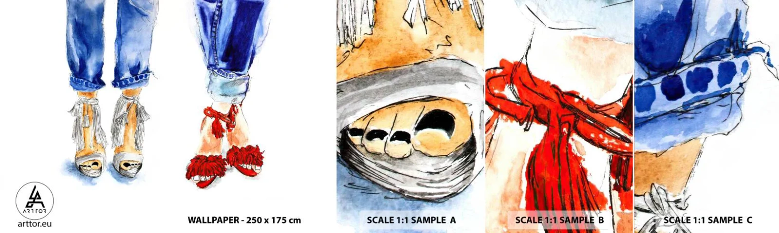 Fototapeten Muster Selbstklebend Deluxe Sticker - Vielleicht gehen wir spazieren? - Frau, Mode, Schuhwerk - 100x30 cm