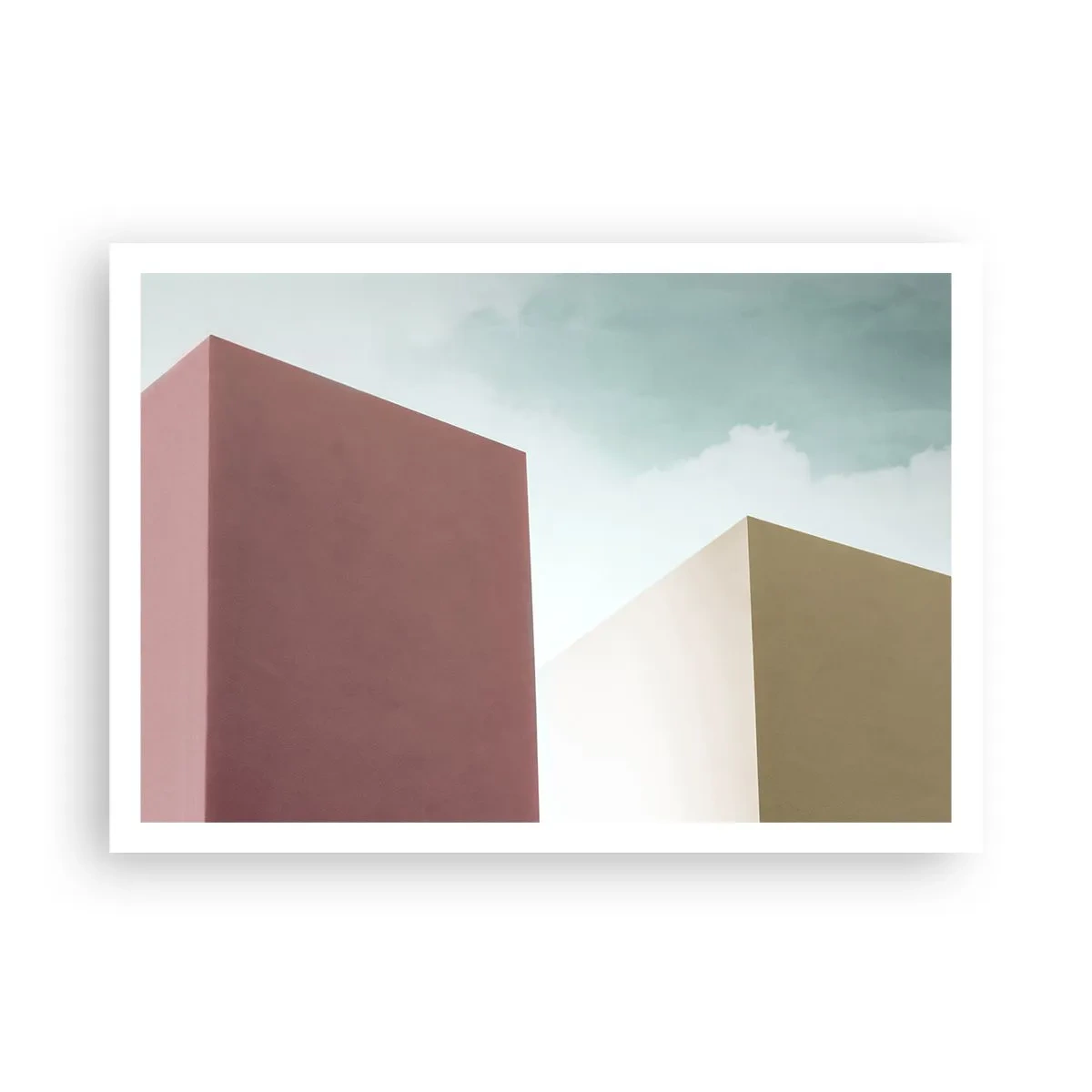 Poster - Minimalistische Architektur mit pastellfarbenen Blöcken und Himmel - 100x70cm - Geometrie des sonnigen Sommers - Moderne Wanddekoration für Wohnzimmer und Schlafzimmer ARTTOR