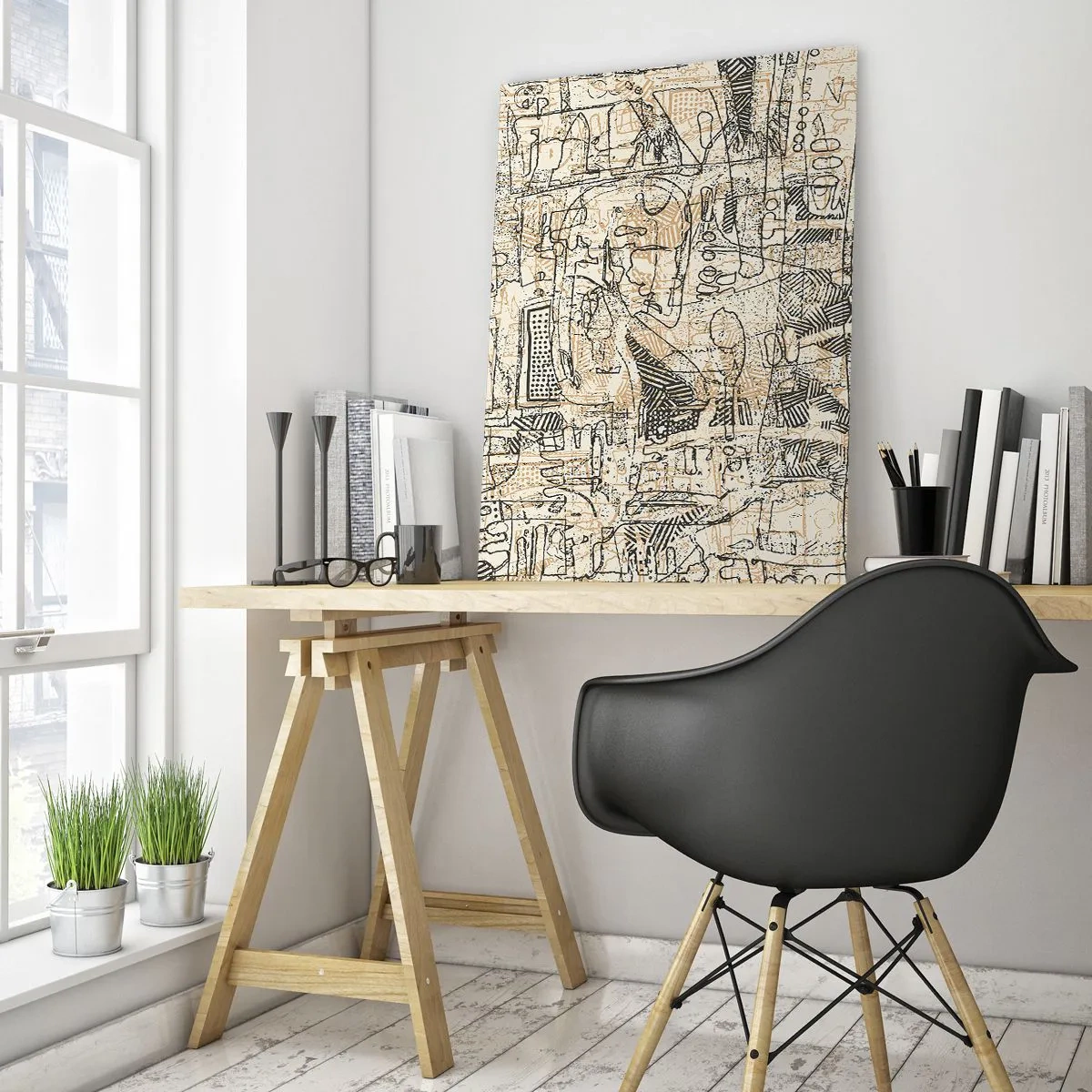 Glasbild - Bild auf glas - Eine komplexe abstrakte Struktur mit geometrischen und skizzenhaften Mustern. - 50x70cm - Es wartet darauf, entschlüsselt zu werden - Moderne Wanddekoration für Wohnzimmer und Schlafzimmer ARTTOR