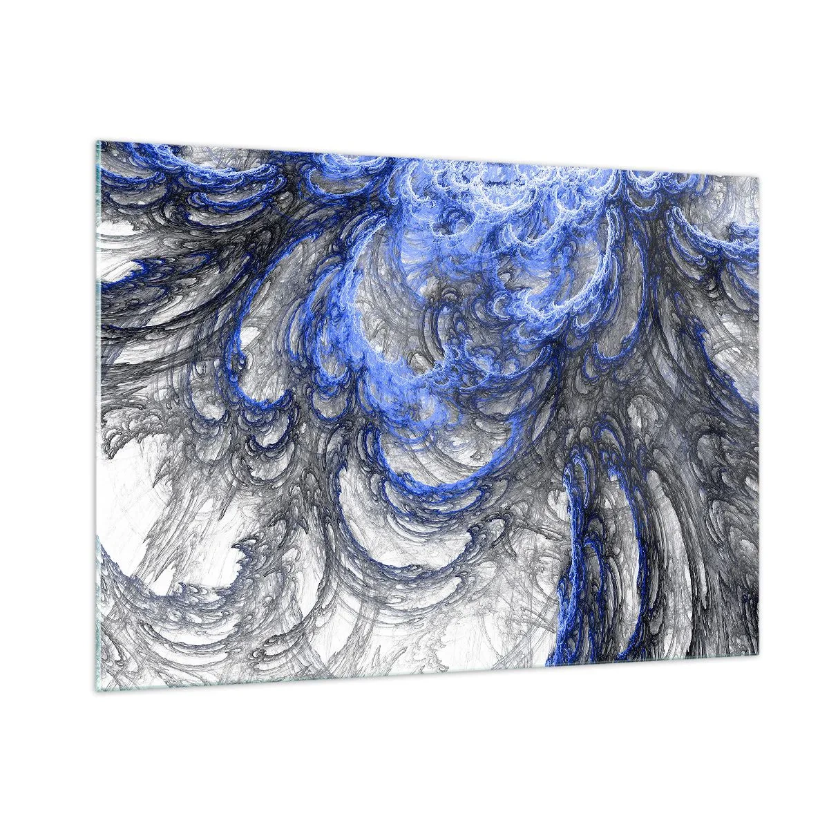 Glasbild - Bild auf glas - Dynamische Abstraktion in Blau- und Grautönen - 100x70cm - Die Geburt einer Welle - Moderne Wanddekoration für Wohnzimmer und Schlafzimmer ARTTOR