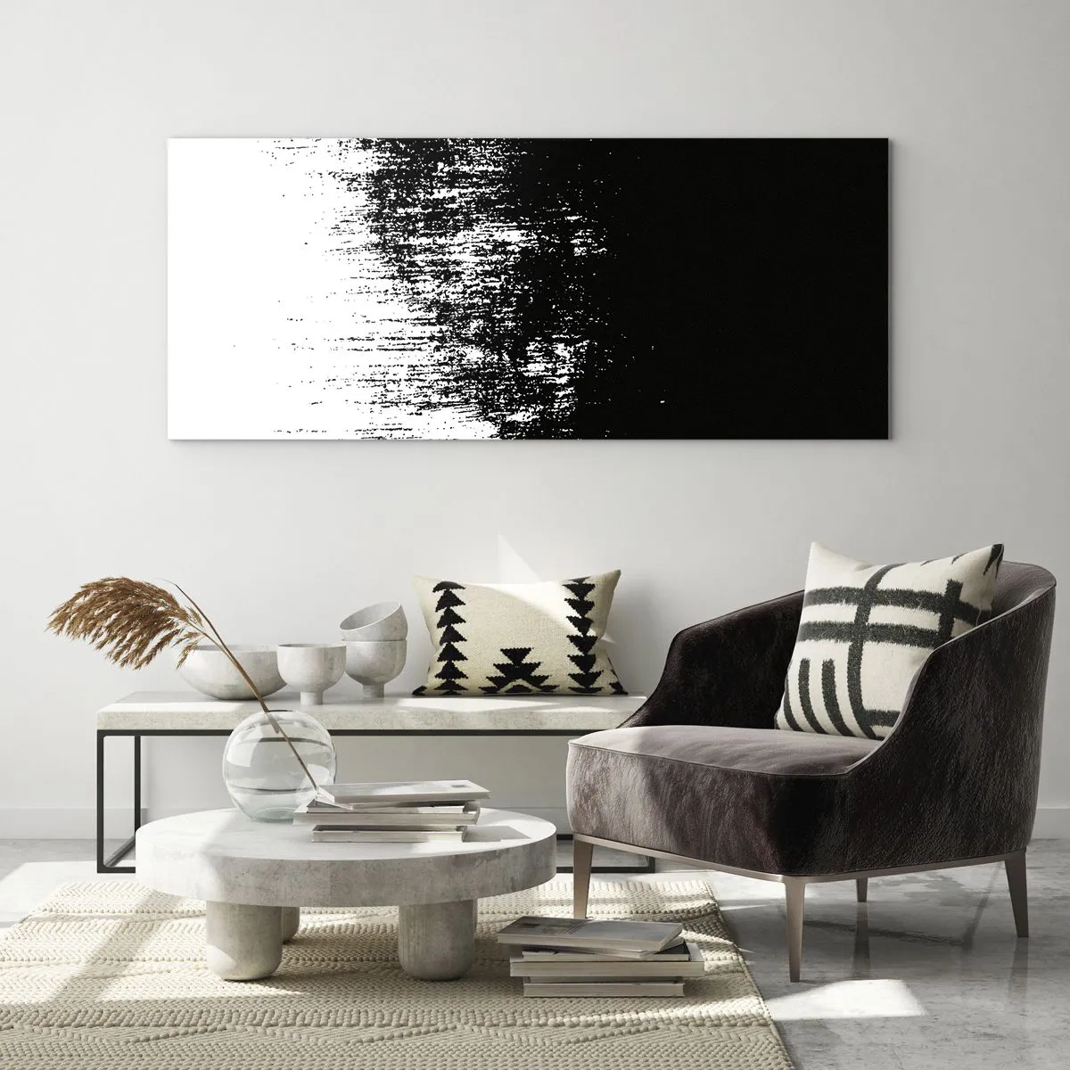 Glasbild - Bild auf glas - Minimalistische Abstraktion in Schwarzweiß - 140x50cm - Und der Gewinner ist ... - Moderne Wanddekoration für Wohnzimmer und Schlafzimmer ARTTOR