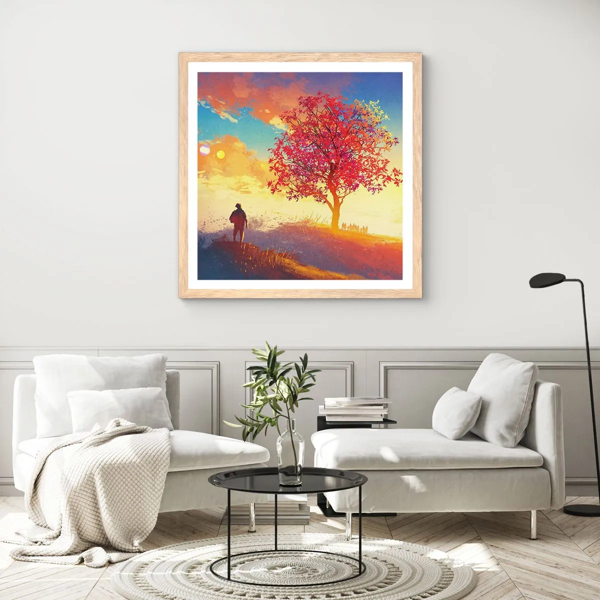 Poster in einem Rahmen aus heller Eiche - Pilger am Ziel - 50x50 cm