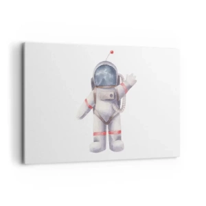 Bild auf Leinwand - Leinwandbild - Astronaut im Aquarellstil auf weißem Hintergrund - 120x80cm - Bis dann! - Moderne Wanddekoration für Wohnzimmer und Schlafzimmer ARTTOR