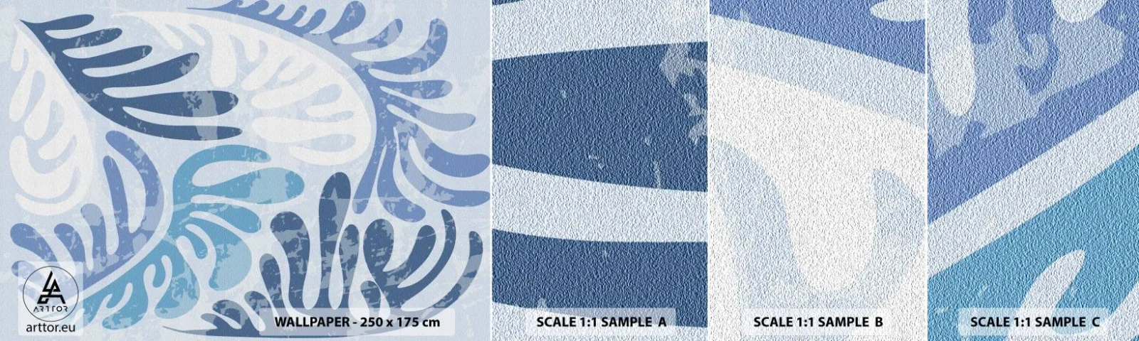 Fototapeten Muster Selbstklebend Deluxe Sticker - Blaue Farne - Minimalismus, Pastell, Boho - 100x30 cm