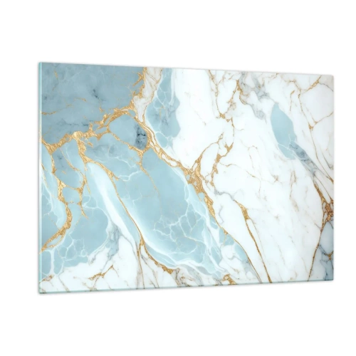 Glasbild - Bild auf glas - Abstrakter Marmor in Blau- und Goldtönen - 120x80cm - Reichtum des Steins - Moderne Wanddekoration für Wohnzimmer und Schlafzimmer ARTTOR