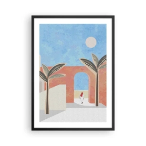 Poster in einem schwarzem Rahmen - Minimalistische Szenerie mit Palmen und einem Bogen - 50x70cm - Arabischer Tag - Moderne Wanddekoration für Wohnzimmer und Schlafzimmer ARTTOR