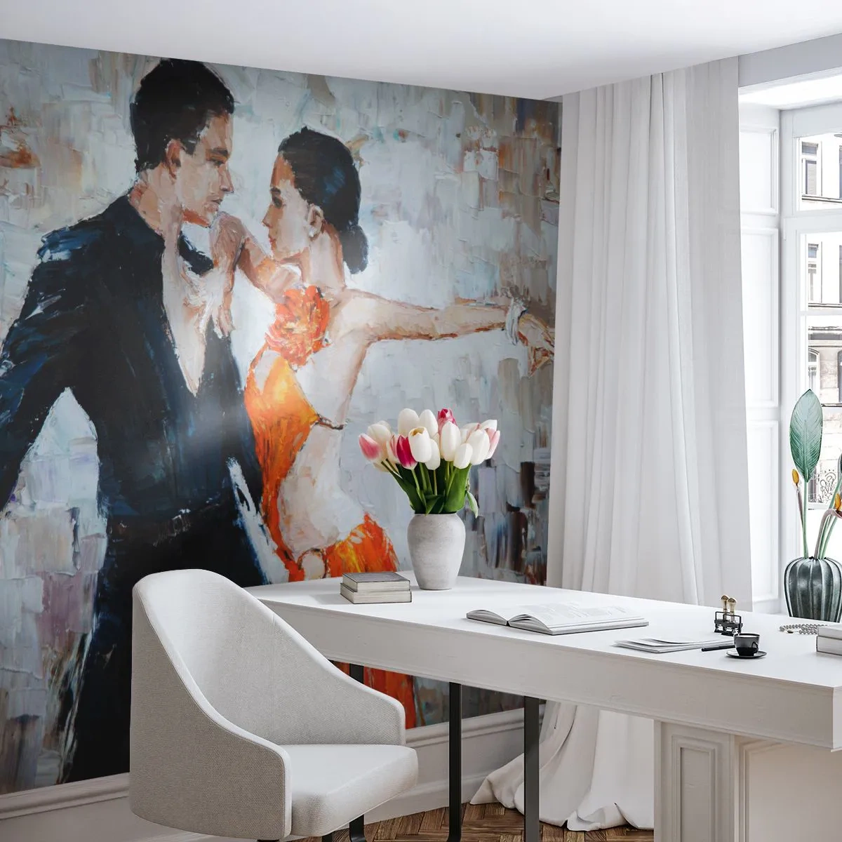 Fototapete Premium Sand - Ausdrucksstarke Tänzer in einer dynamischen Tanzroutine - 100x70cm - Schmutziges Tanzen - Moderne Wanddekoration für Wohnzimmer und Schlafzimmer ARTTOR