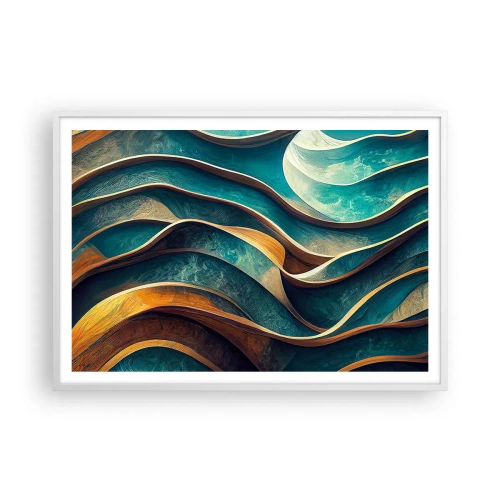 Poster in einem weißen Rahmen - Blaue Mäander - 100x70 cm