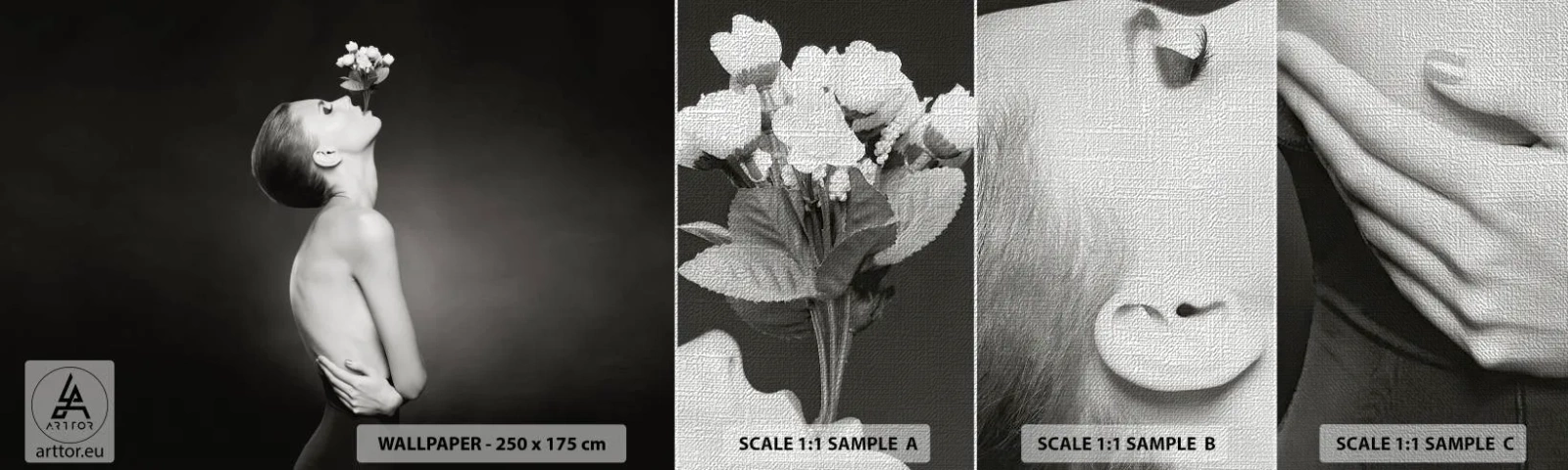 Fototapeten Muster Premium Canvas - Exzentrische Eleganz - Körper, Blumen, Modell - 100x30 cm