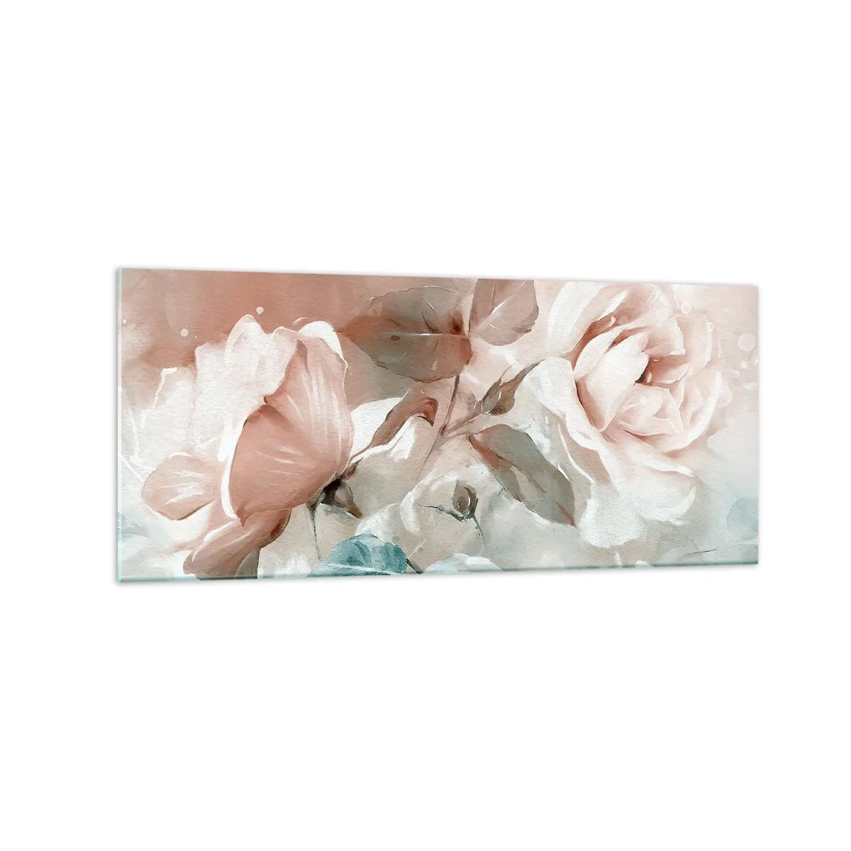 Glasbild - Bild auf glas - Zarte Rosen in Pastelltönen auf hellem Untergrund - 120x50cm - Geist der Romantik - Moderne Wanddekoration für Wohnzimmer und Schlafzimmer ARTTOR