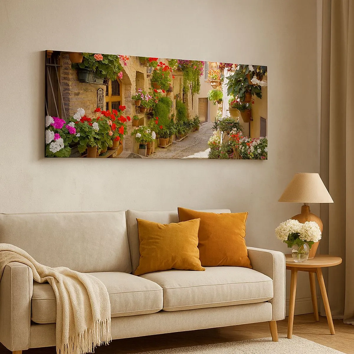 Bild auf Leinwand - Leinwandbild - In der Flut Blumen - 100x40 cm