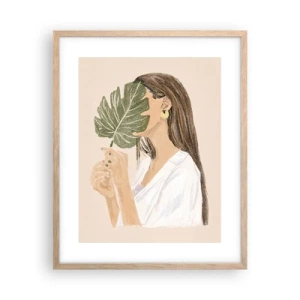 Poster in einem Rahmen aus heller Eiche - Geheimnisvolles Porträt mit Fächer - 40x50 cm