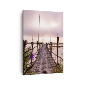 Bild auf Leinwand - Leinwandbild - Bambusbrücke über das Wasser im Morgengrauen - 70x100cm - Frieden und Ruhe Asiens - Moderne Wanddekoration für Wohnzimmer und Schlafzimmer ARTTOR