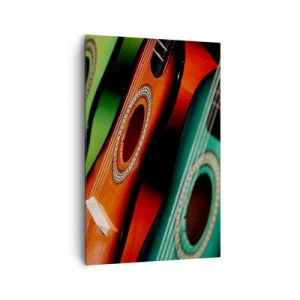 Bild auf Leinwand - Leinwandbild - Bunte Gitarren in verschiedenen Farbtönen in einer Reihe angeordnet - 80x120cm - Die Gitarre hat viele Farben - Moderne Wanddekoration für Wohnzimmer und Schlafzimmer ARTTOR