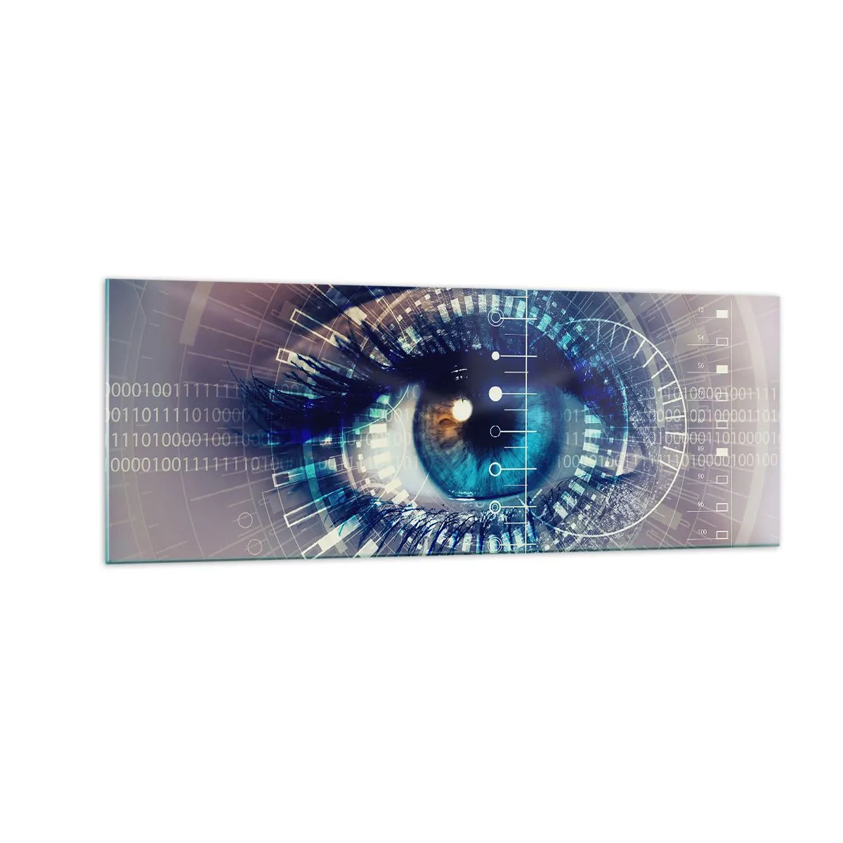 Glasbild - Bild auf glas - Ein technologisches Auge mit einer futuristischen Schnittstelle - 140x50cm - Du denkst du kennst mich - Moderne Wanddekoration für Wohnzimmer und Schlafzimmer ARTTOR
