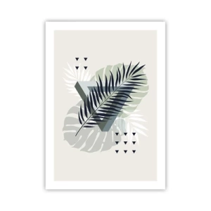 Poster - Abstrakte tropische Blätter auf hellem Hintergrund - 50x70cm - Natur und Geometrie – zwei Ordnungen? - Moderne Wanddekoration für Wohnzimmer und Schlafzimmer ARTTOR