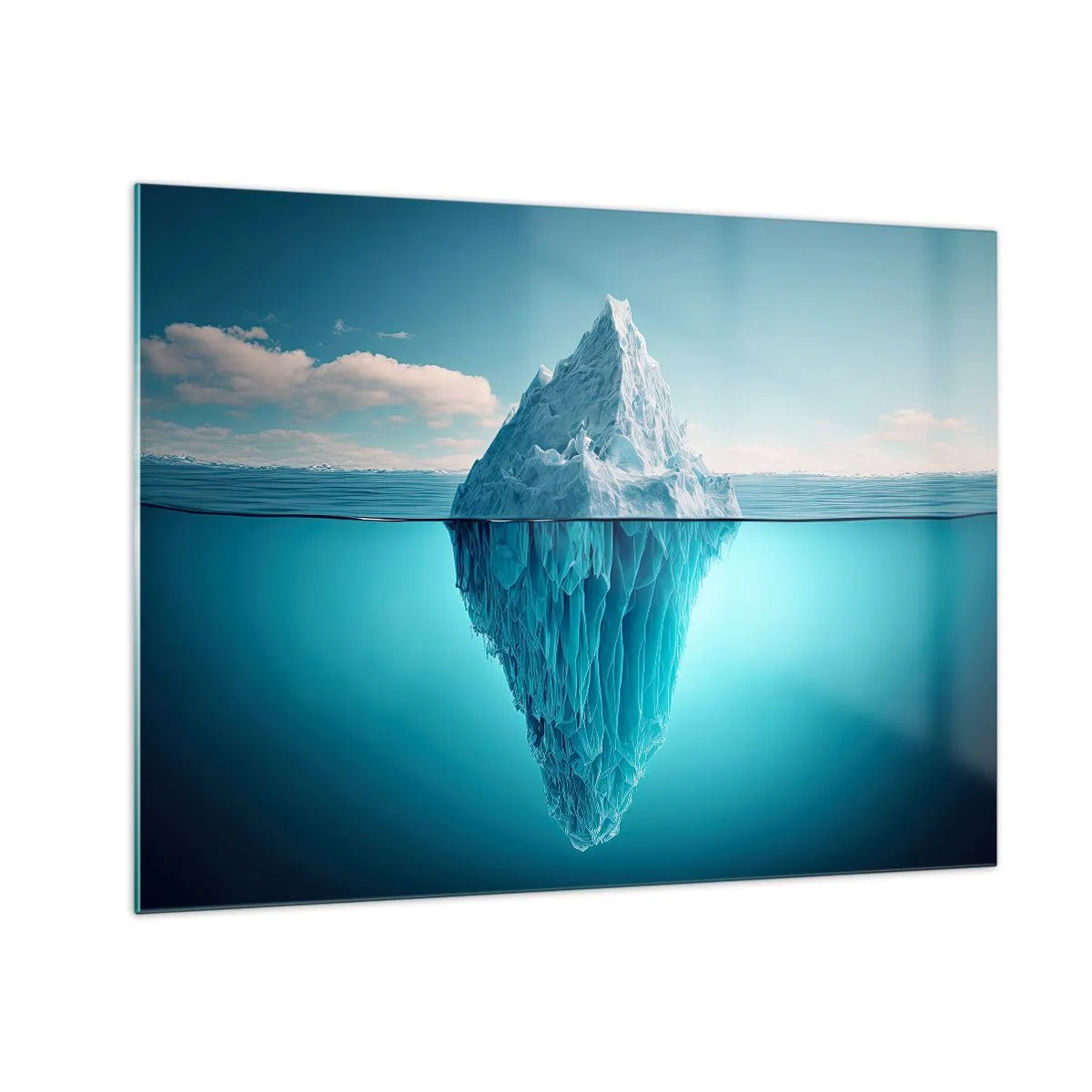 Glasbild - Bild auf glas - Ein im Ozean schwimmender Eisberg, von dem ein Teil unter Wasser sichtbar ist. - 70x50cm - Königin des Eises - Moderne Wanddekoration für Wohnzimmer und Schlafzimmer ARTTOR