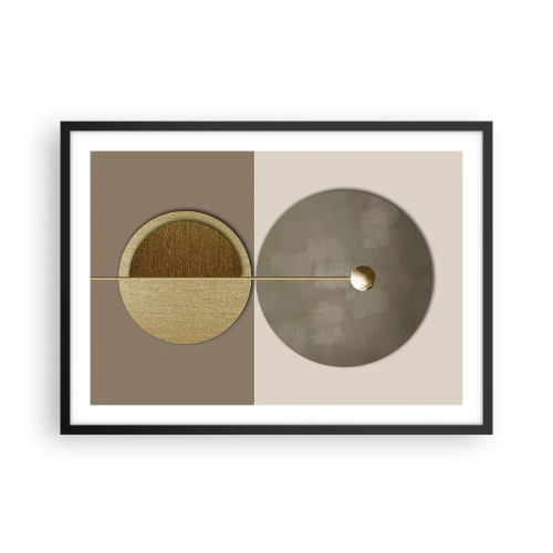 Poster in einem schwarzem Rahmen - Abstrakte Kreise in Gold- und Beigetönen - 70x50cm - Perfekte Balance - Moderne Wanddekoration für Wohnzimmer und Schlafzimmer ARTTOR