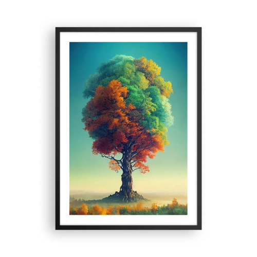 Poster in einem schwarzem Rahmen - Ein Baum in den Farben der vier Jahreszeiten - 50x70cm - Eiche – der Vater der Natur - Moderne Wanddekoration für Wohnzimmer und Schlafzimmer ARTTOR