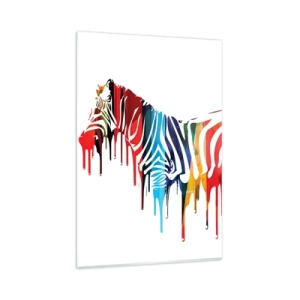 Glasbild - Bild auf glas - Abstraktes Zebra in bunten Farben mit Lackeffekt - 80x120cm - Nicht nur schwarz-weiß - Moderne Wanddekoration für Wohnzimmer und Schlafzimmer ARTTOR