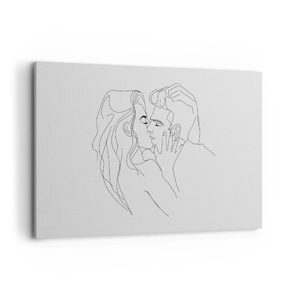 Bild auf Leinwand - Leinwandbild - Die Umrisse eines sich küssenden Paares auf hellem Hintergrund - 120x80cm - Dieselbe Linie - Moderne Wanddekoration für Wohnzimmer und Schlafzimmer ARTTOR