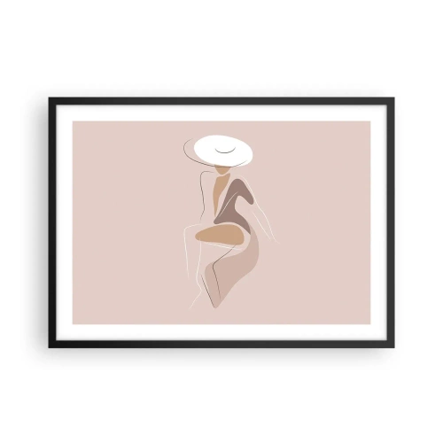 Poster in einem schwarzem Rahmen - Minimalistische Silhouette einer Frau mit Hut - 70x50cm - Eine Dame sein - Moderne Wanddekoration für Wohnzimmer und Schlafzimmer ARTTOR