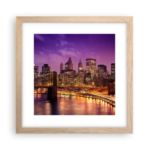 Poster in einem Rahmen aus heller Eiche - Violett-goldenes Manhathann - 30x30 cm