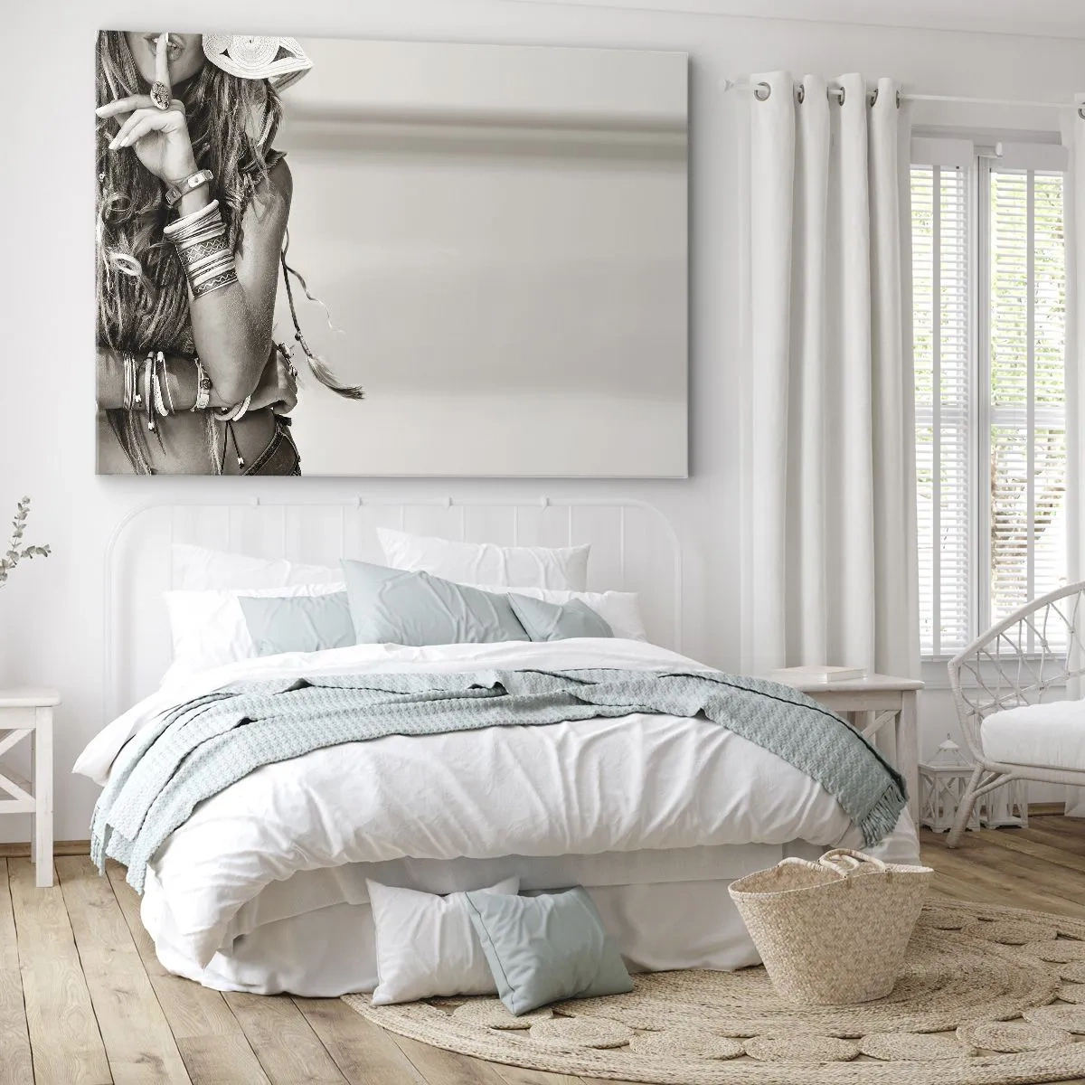 Bild auf Leinwand - Leinwandbild - Porträt einer Boho-Frau mit Schmuck - 120x80cm - Wieso ein Mädchen - Moderne Wanddekoration für Wohnzimmer und Schlafzimmer ARTTOR