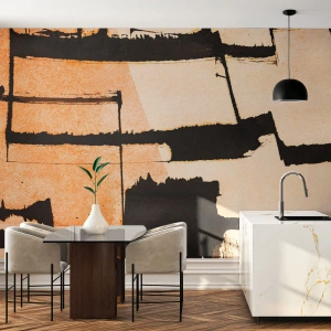 Fototapete Premium Sand - Beige und schwarze geometrische Formen im abstrakten Stil - 100x70cm - Also doch Ordnung - Moderne Wanddekoration für Wohnzimmer und Schlafzimmer ARTTOR