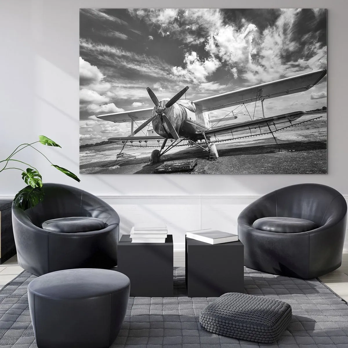 Glasbild - Bild auf glas - Schwarz-Weiß-Foto eines klassischen Doppeldeckers - 70x50cm - Ich kann es kaum erwarten! - Moderne Wanddekoration für Wohnzimmer und Schlafzimmer ARTTOR