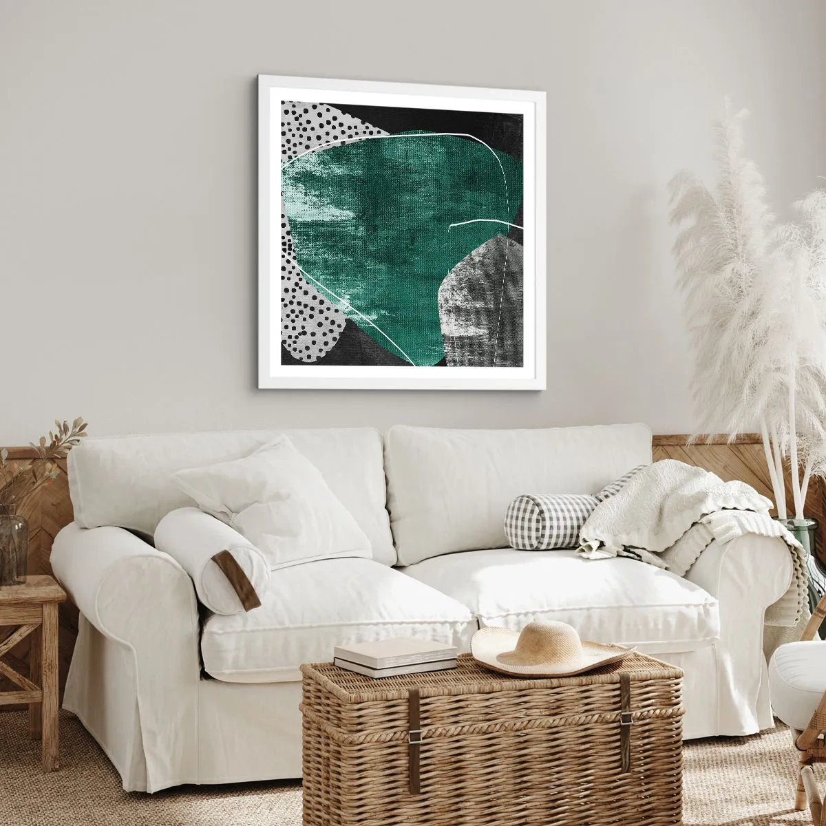 Poster in einem weißen Rahmen - Bunte Abstraktion mit Blattgold - 50x50 cm