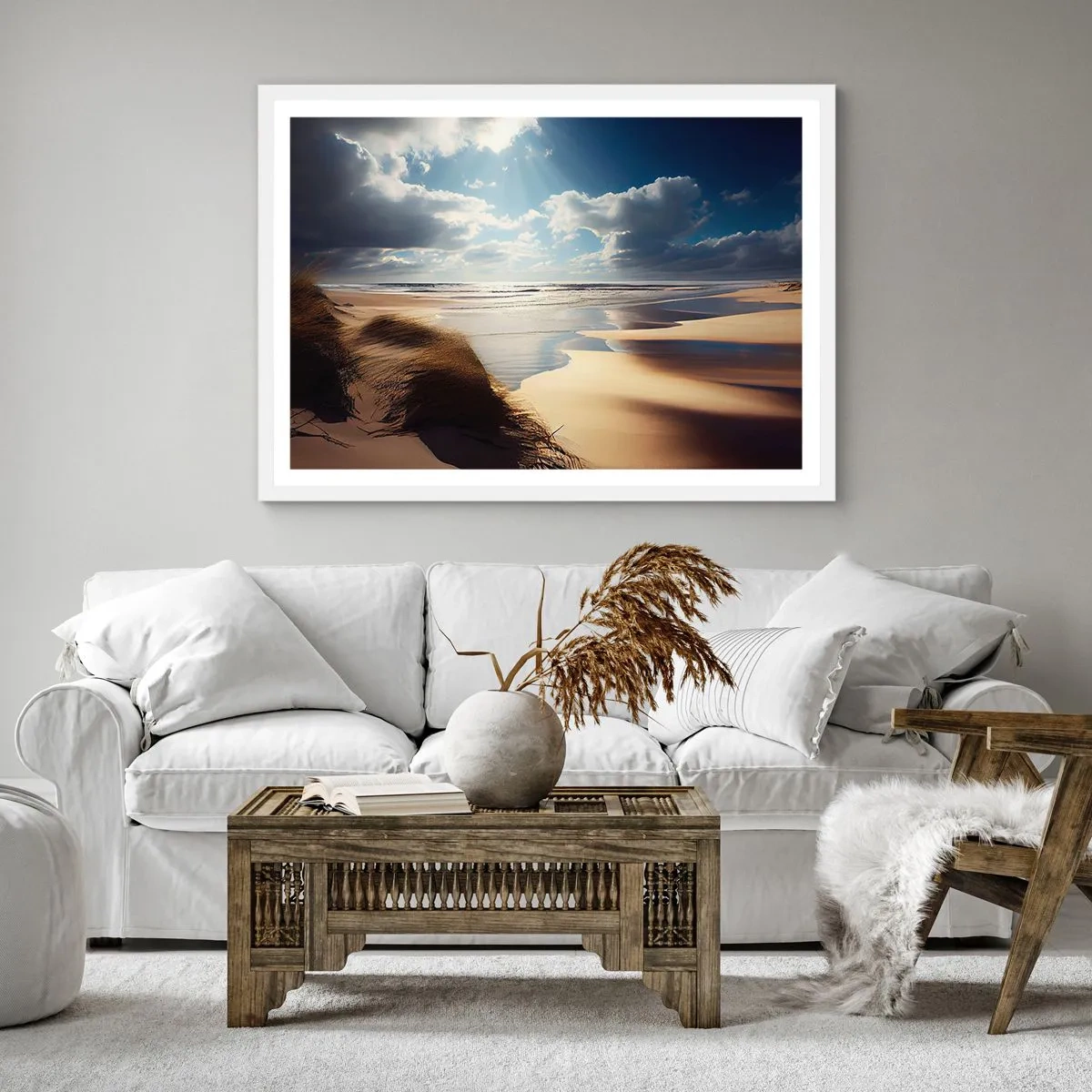 Poster in einem weißen Rahmen - Strand, wilder Strand - 40x40 cm