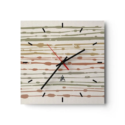 Wanduhr - Glasuhr - Ein Linienmuster in warmen Farbtönen auf hellem Hintergrund - 30x30cm - Musikalische Notation von Farben - Moderne Wanddekoration für Wohnzimmer und Schlafzimmer ARTTOR