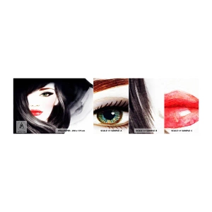 Fototapeten Muster Selbstklebend Deluxe Sticker - Saphir-Optik - Das Gesicht einer Frau, rote Lippen, Grüne Augen - 100x30 cm