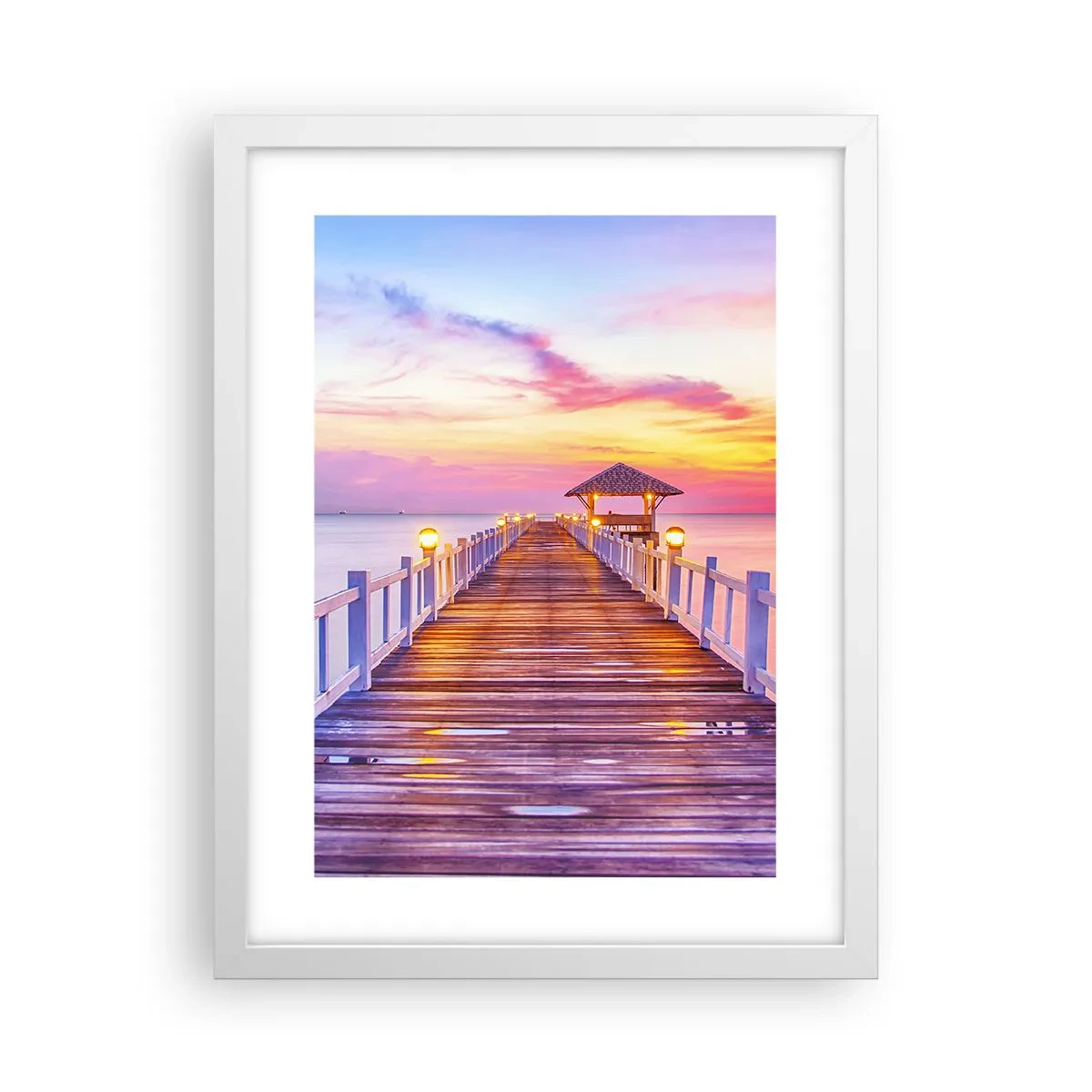 Poster in einem weißen Rahmen - Die lila-goldene Stille des Abends - 30x40 cm
