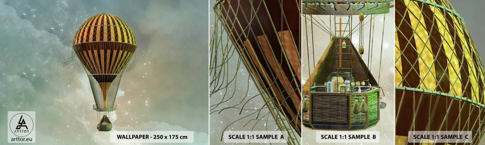 Fototapetenmuster Standard Eco - Pionierflüge - Ballon, Fliege, Wolken - 100x30 cm