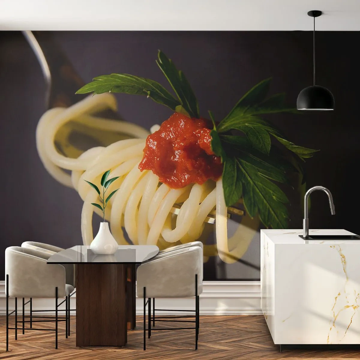 Fototapete Premium Canvas - Ein leckerer Bissen - Gastronomie, Spaghetti, Italien - 300x210 cm