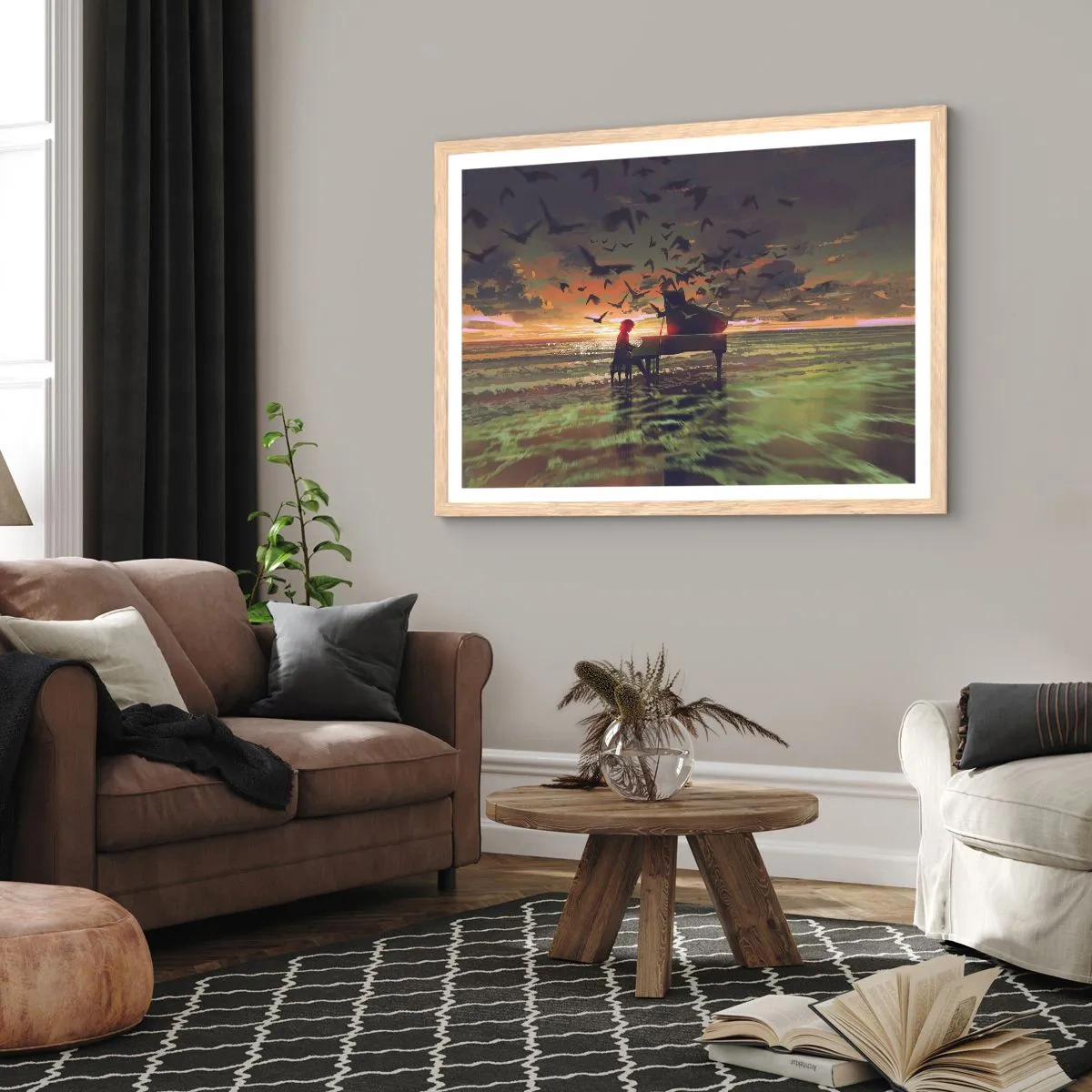 Poster in einem Rahmen aus heller Eiche - Konzert für Klavier und Wellen - 100x70 cm